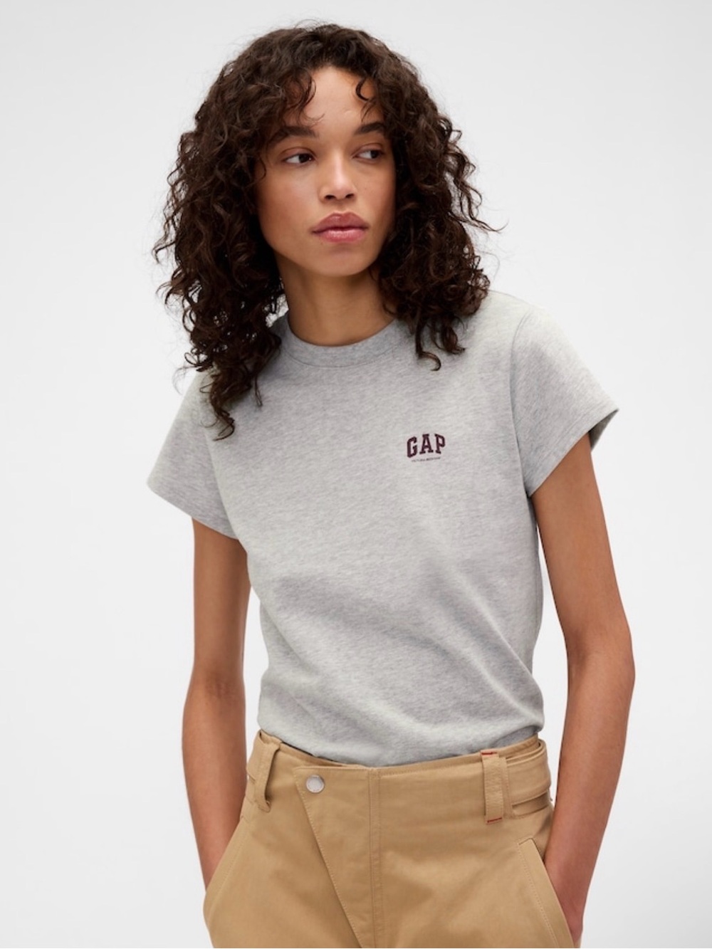 GAP x Victoria Beckham Light Gray Tee with Maroon Logo